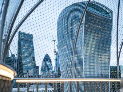 View of the Walkie Talkie and the Cheese Grater from The Monument to the Great Fire of London