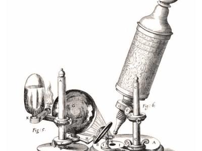 Hooke's microscope, from an engraving in Micrographia